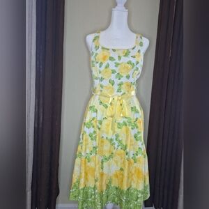 Floral Yellow and Green Women's Dress